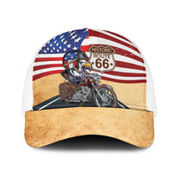 Route 66 United States Baseball Net Cap Historic Highway USA Eagle With Motorcycle - Wonder Print Shop