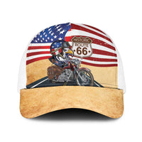 Route 66 United States Baseball Net Cap Historic Highway USA Eagle With Motorcycle - Wonder Print Shop