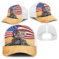 Route 66 United States Baseball Net Cap Historic Highway USA Eagle With Motorcycle - Wonder Print Shop