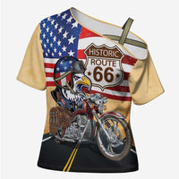 Route 66 United States Cross Shoulder Shirt Historic Highway USA Eagle With Motorcycle - Wonder Print Shop