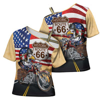 Route 66 United States Cross Shoulder Shirt Historic Highway USA Eagle With Motorcycle - Wonder Print Shop