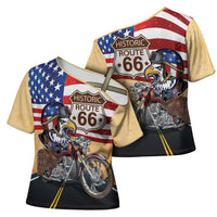 Route 66 United States Cross Shoulder Shirt Historic Highway USA Eagle With Motorcycle - Wonder Print Shop