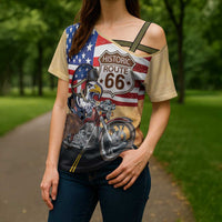Route 66 United States Cross Shoulder Shirt Historic Highway USA Eagle With Motorcycle - Wonder Print Shop