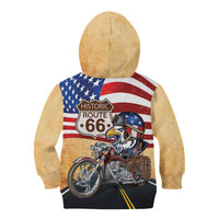 Route 66 United States Kid Hoodie Historic Highway USA Eagle With Motorcycle - Wonder Print Shop