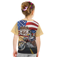 Route 66 United States Kid T Shirt Historic Highway USA Eagle With Motorcycle - Wonder Print Shop