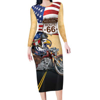 Route 66 United States Long Sleeve Bodycon Dress Historic Highway USA Eagle With Motorcycle - Wonder Print Shop