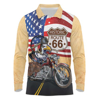 Route 66 United States Long Sleeve Polo Shirt Historic Highway USA Eagle With Motorcycle - Wonder Print Shop