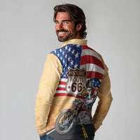 Route 66 United States Long Sleeve Polo Shirt Historic Highway USA Eagle With Motorcycle - Wonder Print Shop