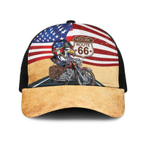 Route 66 United States Mesh Trucker Cap Historic Highway USA Eagle With Motorcycle - Wonder Print Shop