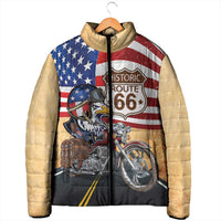 Route 66 United States Padded Jacket Historic Highway USA Eagle With Motorcycle - Wonder Print Shop