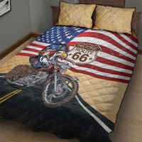 Route 66 United States Quilt Bed Set Historic Highway USA Eagle With Motorcycle - Wonder Print Shop