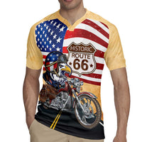 Route 66 United States Rugby Jersey Historic Highway USA Eagle With Motorcycle - Wonder Print Shop