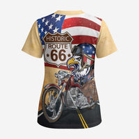 Route 66 United States Scrub Top Historic Highway USA Eagle With Motorcycle - Wonder Print Shop