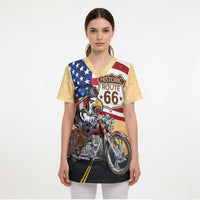 Route 66 United States Scrub Top Historic Highway USA Eagle With Motorcycle - Wonder Print Shop