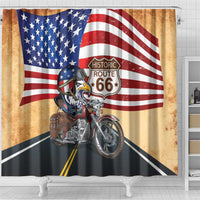 Route 66 United States Shower Curtain Historic Highway USA Eagle With Motorcycle - Wonder Print Shop