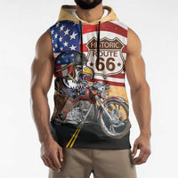 Route 66 United States Sleeveless Hoodie Historic Highway USA Eagle With Motorcycle - Wonder Print Shop
