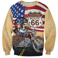 Route 66 United States Sweatshirt Historic Highway USA Eagle With Motorcycle - Wonder Print Shop