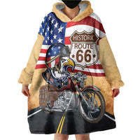 Route 66 United States Wearable Blanket Hoodie Historic Highway USA Eagle With Motorcycle - Wonder Print Shop