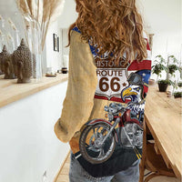Route 66 United States Women Casual Shirt Historic Highway USA Eagle With Motorcycle - Wonder Print Shop