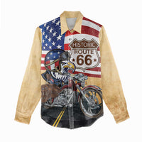 Route 66 United States Women Casual Shirt Historic Highway USA Eagle With Motorcycle - Wonder Print Shop