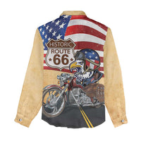 Route 66 United States Women Casual Shirt Historic Highway USA Eagle With Motorcycle - Wonder Print Shop