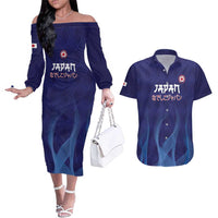 Custom Japan Football Couples Matching Off The Shoulder Long Sleeve Dress and Hawaiian Shirt Go Champions Nadeshiko Japanese - Wonder Print Shop
