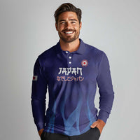 Custom Japan Football Long Sleeve Polo Shirt Go Champions Nadeshiko Japanese - Wonder Print Shop