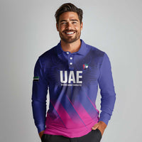Custom UAE Cricket Long Sleeve Polo Shirt Go Champions United Arab Emirates Falcon - Wonder Print Shop