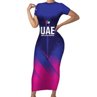 Custom UAE Cricket Short Sleeve Bodycon Dress Go Champions United Arab Emirates Falcon - Wonder Print Shop