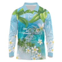 Afro Haiti Cotes des Arcadins Long Sleeve Polo Shirt Ayiti Map With Royal Palm Plumeria - Wonder Print Shop