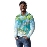Afro Haiti Cotes des Arcadins Long Sleeve Polo Shirt Ayiti Map With Royal Palm Plumeria - Wonder Print Shop