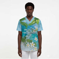 Afro Haiti Cotes des Arcadins Scrub Top Ayiti Map With Royal Palm Plumeria - Wonder Print Shop