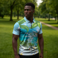 Afro Haiti Cotes des Arcadins Zipper Polo Shirt Ayiti Map With Royal Palm Plumeria - Wonder Print Shop
