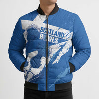 Personalised Scotland Lawn Bowls Bomber Puffer Jacket Scottish Thistle Grunge Flag Style - Wonder Print Shop
