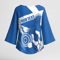 Personalised Scotland Lawn Bowls Kimono Sleeve Blouse Scottish Thistle Grunge Flag Style - Wonder Print Shop