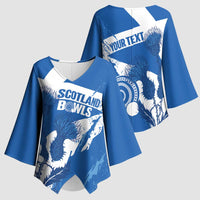 Personalised Scotland Lawn Bowls Kimono Sleeve Blouse Scottish Thistle Grunge Flag Style - Wonder Print Shop