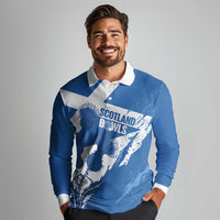 Personalised Scotland Lawn Bowls Long Sleeve Polo Shirt Scottish Thistle Grunge Flag Style - Wonder Print Shop