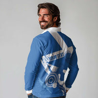 Personalised Scotland Lawn Bowls Long Sleeve Polo Shirt Scottish Thistle Grunge Flag Style - Wonder Print Shop