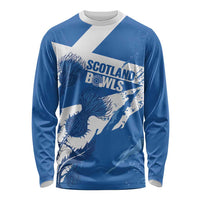 Personalised Scotland Lawn Bowls Long Sleeve Shirt Scottish Thistle Grunge Flag Style - Wonder Print Shop