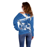 Personalised Scotland Lawn Bowls Off Shoulder Sweater Scottish Thistle Grunge Flag Style - Wonder Print Shop