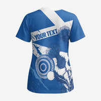 Personalised Scotland Lawn Bowls Scrub Top Scottish Thistle Grunge Flag Style - Wonder Print Shop