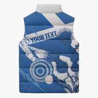 Personalised Scotland Lawn Bowls Sleeveless Puffer Jacket Scottish Thistle Grunge Flag Style - Wonder Print Shop