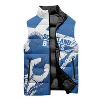 Personalised Scotland Lawn Bowls Sleeveless Puffer Jacket Scottish Thistle Grunge Flag Style - Wonder Print Shop