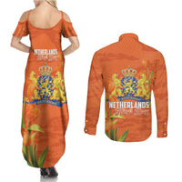 Koningsdag Netherlands King's Day Couples Matching Summer Maxi Dress and Long Sleeve Button Shirt Oranje Boven Holland Tulips