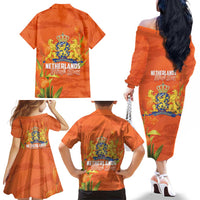 Koningsdag Netherlands King's Day Family Matching Off The Shoulder Long Sleeve Dress and Hawaiian Shirt Oranje Boven Holland Tulips