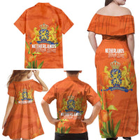 Koningsdag Netherlands King's Day Family Matching Off Shoulder Maxi Dress and Hawaiian Shirt Oranje Boven Holland Tulips