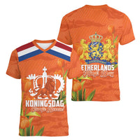 Koningsdag Netherlands King's Day Women V-Neck T-Shirt Oranje Boven Holland Tulips