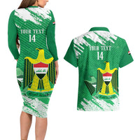 Iraq Football Custom Couples Matching Long Sleeve Bodycon Dress and Hawaiian Shirt Come On Lions of Mesopotamia