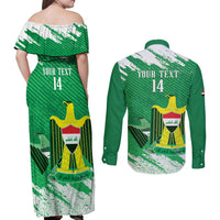 Iraq Football Custom Couples Matching Off Shoulder Maxi Dress and Long Sleeve Button Shirt Come On Lions of Mesopotamia