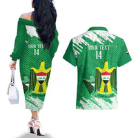 Iraq Football Custom Couples Matching Off The Shoulder Long Sleeve Dress and Hawaiian Shirt Come On Lions of Mesopotamia